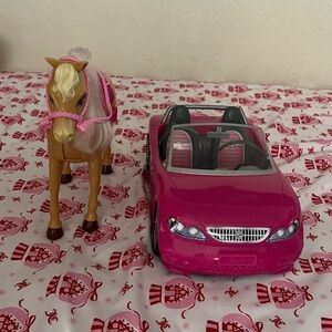 Barbie Pink Convertible Toy Car and Horse.